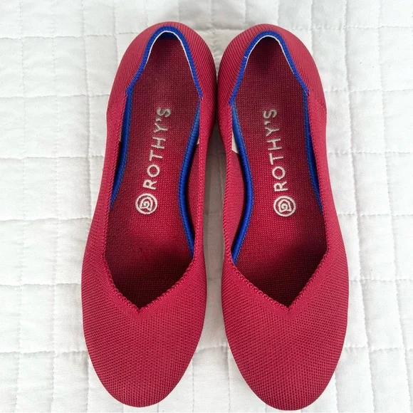Rothy’s The Flat Rounded Toe Ballet Flat in Red Size 9 Washable - Picture 2 of 10